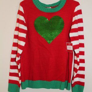 Girl's Xmas Sweater Reversible Sequins Heart
